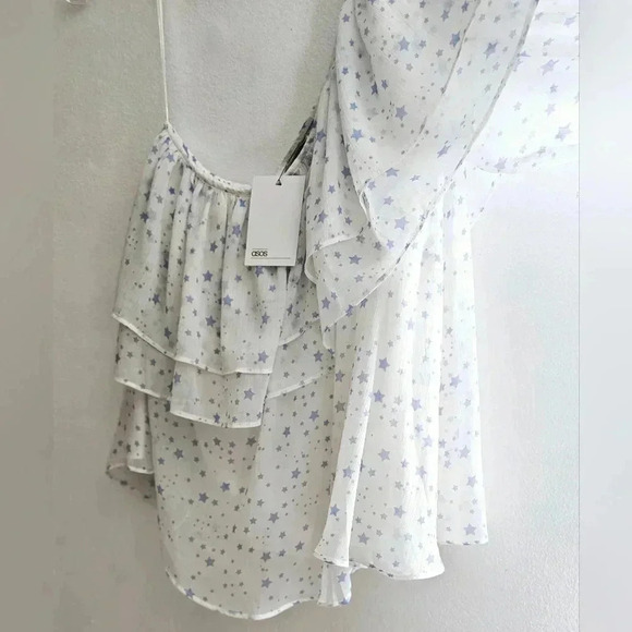 Asos frilled off shoulder puffy sleeve white & Blue Stars Beachy Boho blo… - Picture 3 of 9
